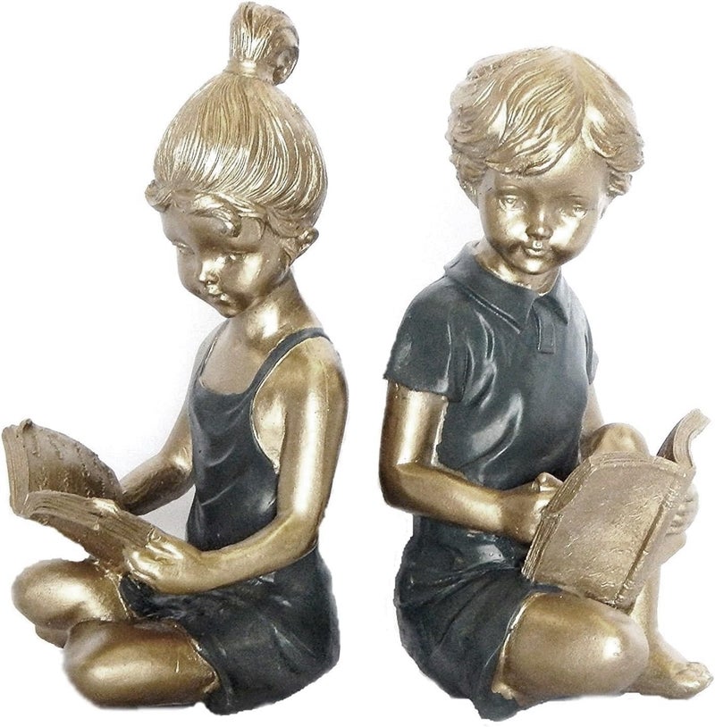 Bellaa 22951 Boy Girl Bookends Vintage Studious Reading Scholar Bookrack Stoppers for Heavy Duty Book Ends Holder Stand Decorative 8 inch - Image 4